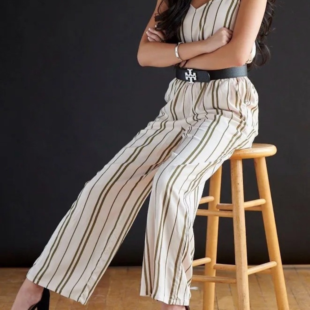 Dizzy Lizzy Striped Wide Leg Boho Jumpsuit M | Francesca’s Rayon Cotton Lined